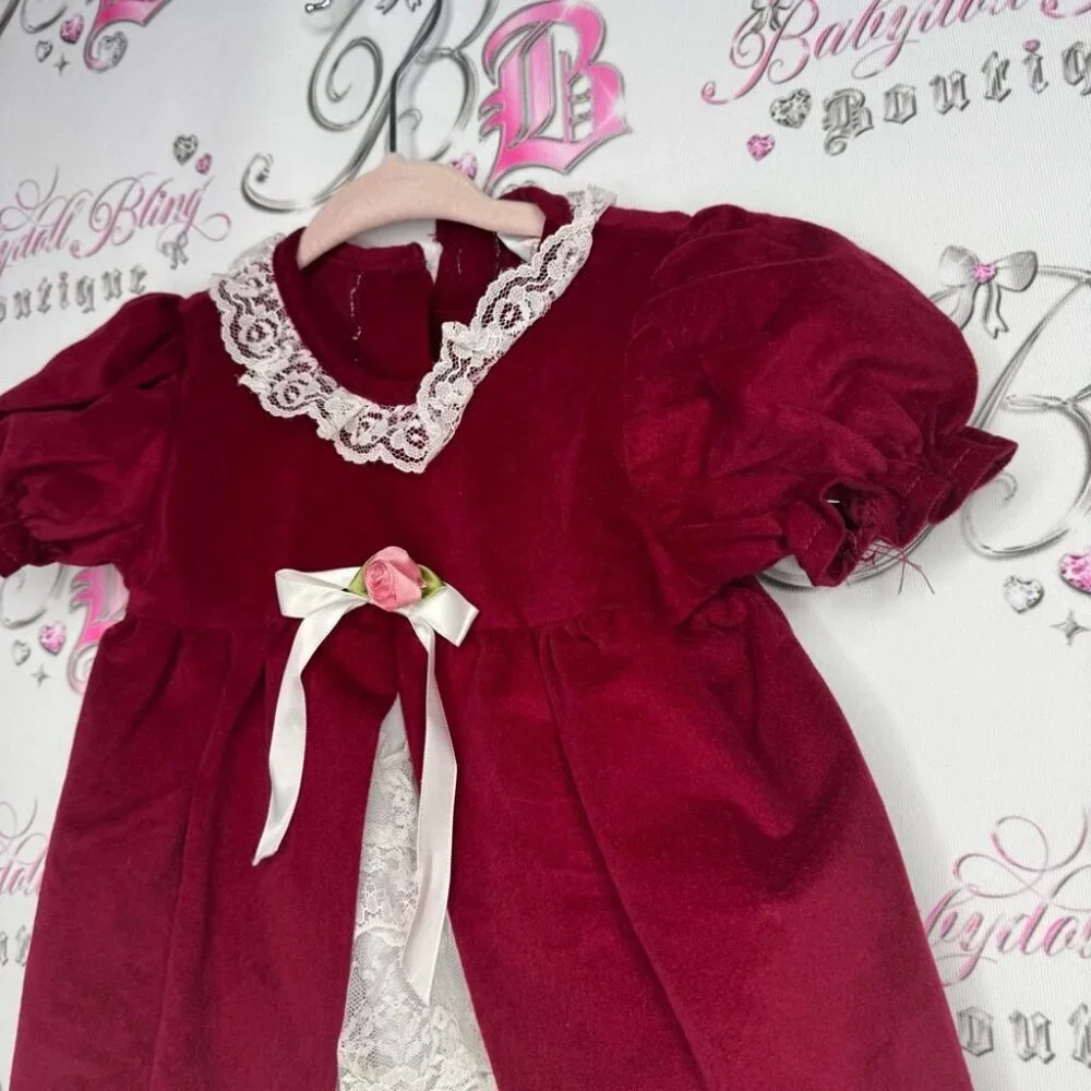Jilly dress velvet velour style fabric rose bud ribbonn lace christmas 🎄 baby